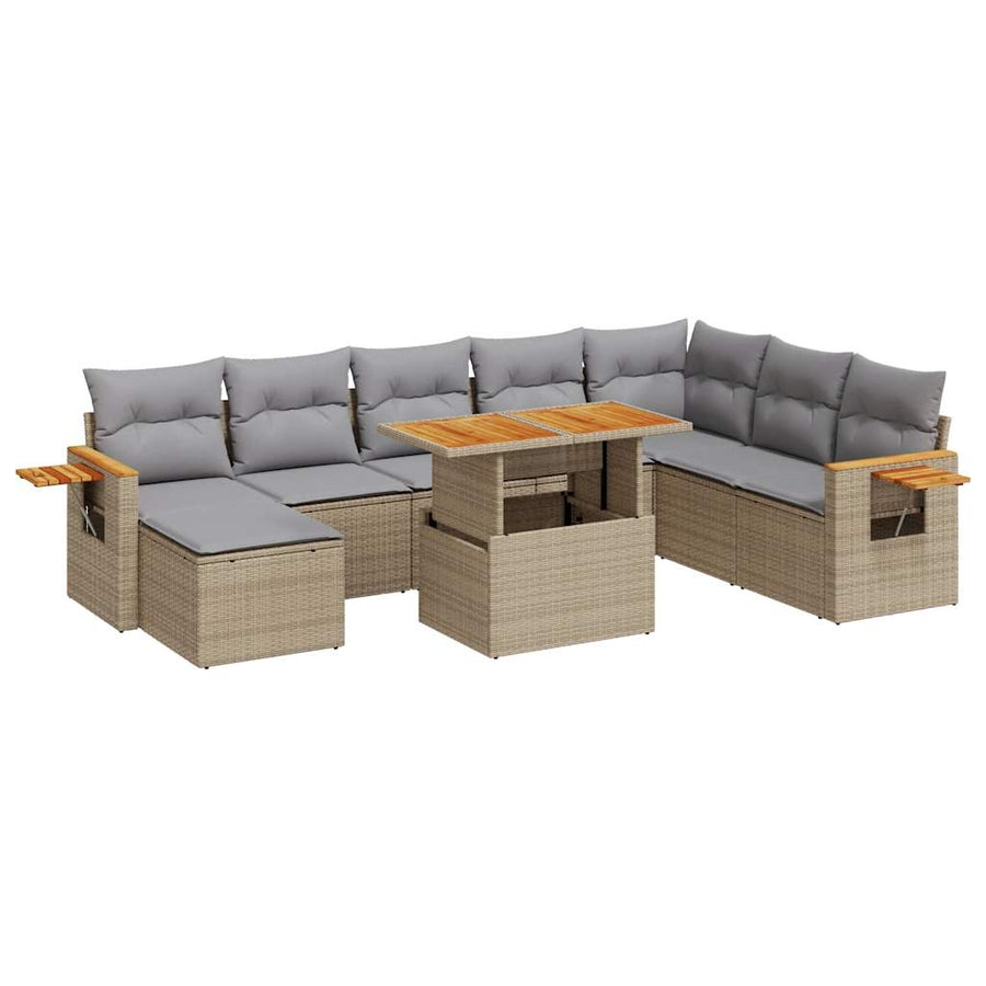 7-delige Loungeset met kussens poly rattan acacia beige