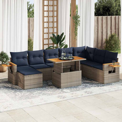 10-delige Loungeset met kussens poly rattan acacia grijs