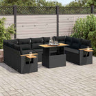 10-delige Loungeset met kussens poly rattan acacia zwart