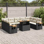 10-delige Loungeset met kussens poly rattan acacia zwart