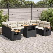Loungeset 10-delig poly rattan acacia zwart