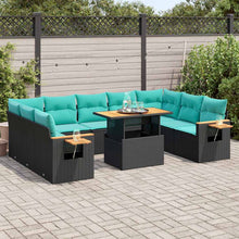 10-delige Loungeset met kussens poly rattan acacia zwart