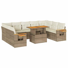 10-delige Loungeset met kussens poly rattan acacia beige