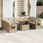 10-delige Loungeset met kussens poly rattan acacia beige