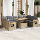 10-delige Loungeset met kussens poly rattan acacia beige