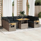 10-delige Loungeset met kussens poly rattan acacia grijs