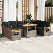 Loungeset 10-delig poly rattan acacia grijs