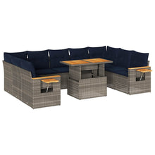 10-delige Loungeset met kussens poly rattan acacia grijs