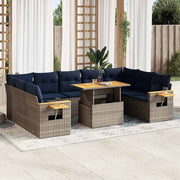 Loungeset 10-delig poly rattan acacia grijs