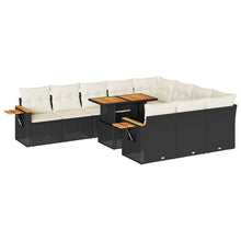 10-delige Loungeset met kussens poly rattan acacia zwart