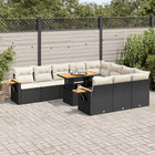 10-delige Loungeset met kussens poly rattan acacia zwart