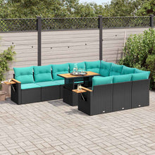 11-delige Loungeset met kussens poly rattan acacia zwart