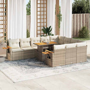 Loungeset 11-delig poly rattan acacia beige met kussens