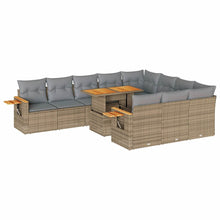 10-delige Loungeset met kussens poly rattan acacia beige