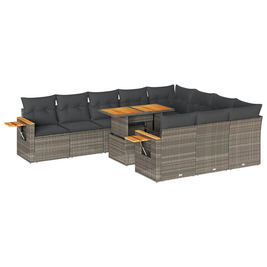 10-delige Loungeset met kussens poly rattan acacia grijs
