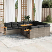 Loungeset 11-delig poly rattan acacia grijs