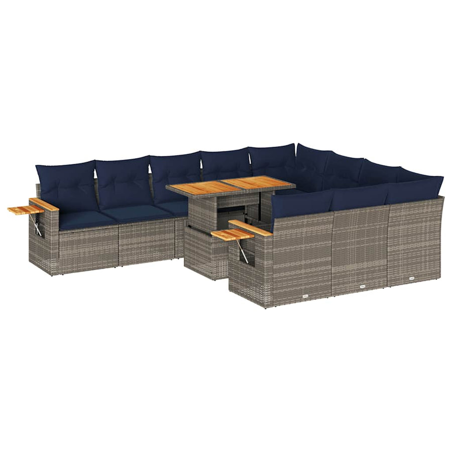 11-delige Loungeset met kussens poly rattan acacia grijs