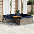 11-piece Lounge set with cushions poly rattan acacia grey