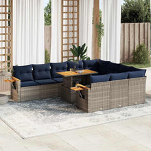 11-delige Loungeset met kussens poly rattan acacia grijs