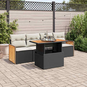 Loungeset 5-delig poly rattan acacia zwart