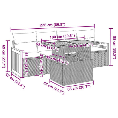 5-delige Loungeset met kussens poly rattan acacia zwart