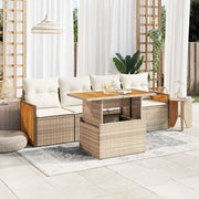 Loungeset 5-delig poly rattan acaciahout beige