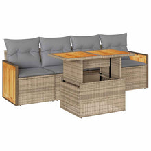 5-delige Loungeset met kussens poly rattan en acaciahout beige