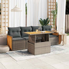 5-piece Lounge Set with Cushions Poly Rattan Acacia Grey