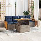 5-piece Lounge Set with Cushions Poly Rattan Acacia Grey