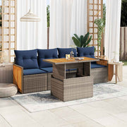 Loungeset 5-delig poly rattan acacia grijs