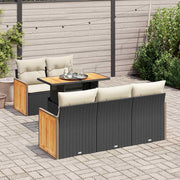 Loungeset 6-delig poly rattan acacia zwart