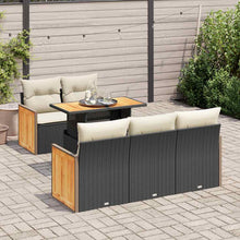 6-delige Loungeset met kussens poly rattan acacia zwart