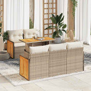Loungeset 6-delig poly rattan acacia beige