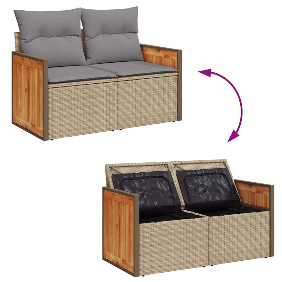 6-delige Loungeset met kussens poly rattan acacia beige