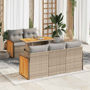 Loungeset 6-delig poly rattan acacia beige