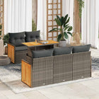 6-Piece Lounge Set with Cushions Poly Rattan Acacia Grey