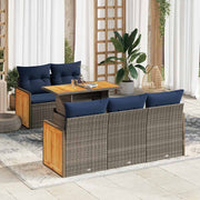 Loungeset 6-delig poly rattan acacia grijs