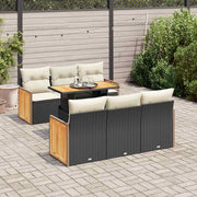 Loungeset 7-delig poly rattan acacia zwart