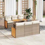 Loungeset 7-delig poly rattan acacia beige