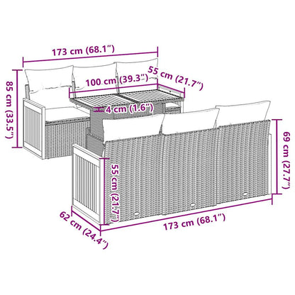 7-delige Loungeset met kussens poly rattan acacia beige