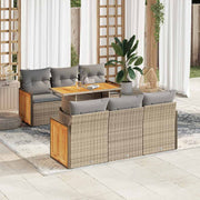 Loungeset 7-delig poly rattan acacia beige