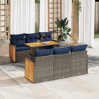 7-piece Lounge Set with Cushions Poly Rattan Acacia Grey
