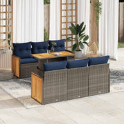 Loungeset 7-delig poly rattan acacia grijs