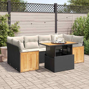 Loungeset 7-delig poly rattan acacia zwart