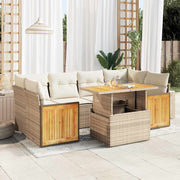 Loungeset 7-delig poly rattan acacia beige