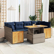 Loungeset 7-delig poly rattan acacia grijs