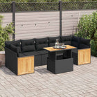 8-delige Loungeset met kussens poly rattan acacia zwart