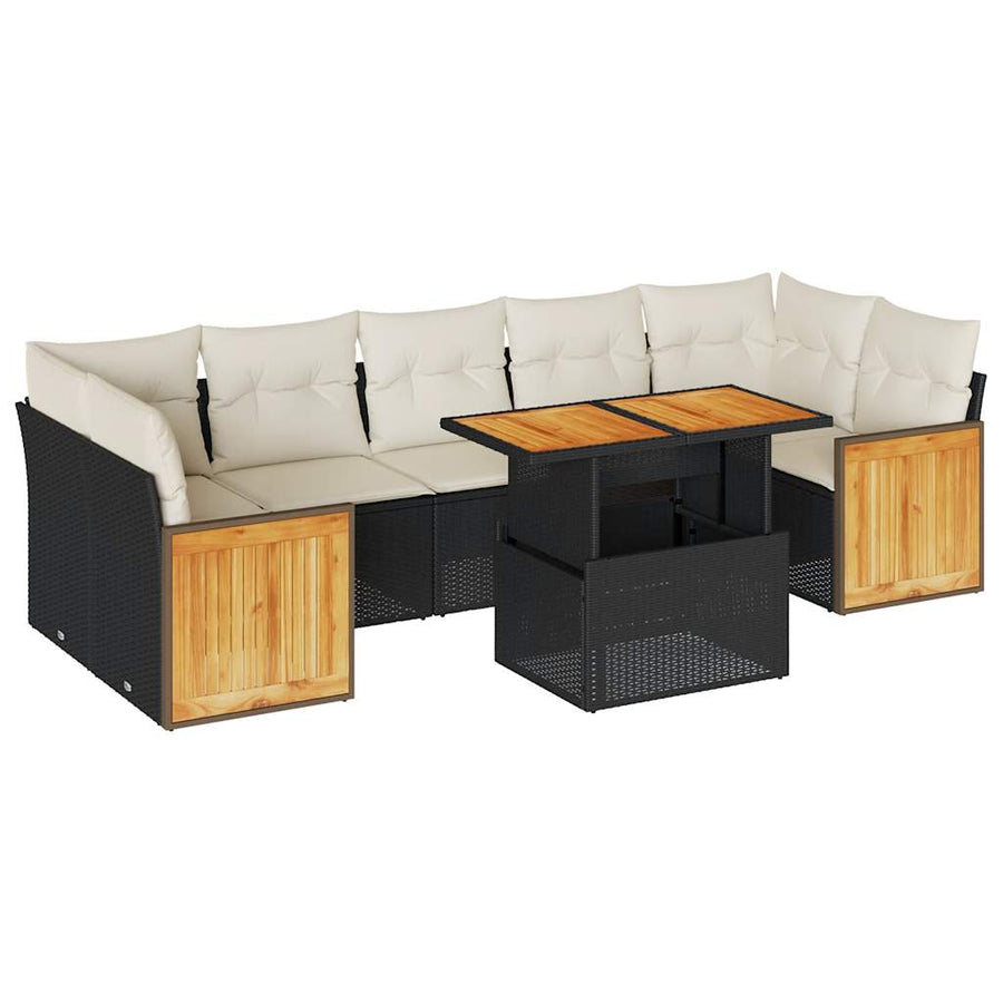 8-delige Loungeset met kussens poly rattan acacia zwart