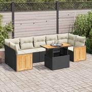 Loungeset 8-delig poly rattan acacia zwart