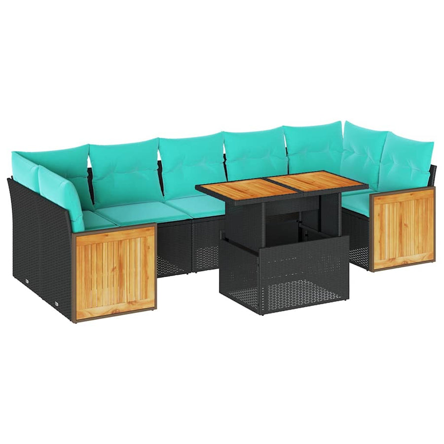 10-delige Loungeset met kussens poly rattan acacia zwart